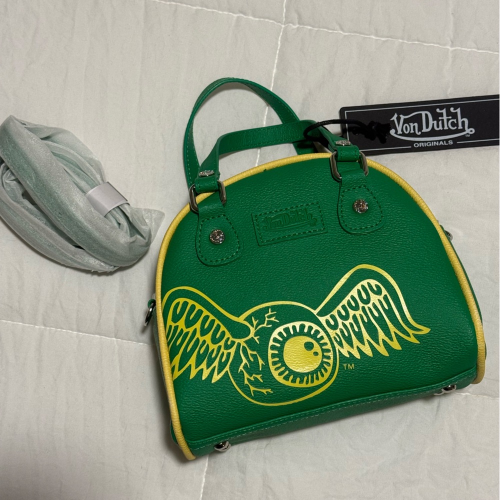 Von Dutch Green Yellow two tone bowling bag - Picture 2 of 3